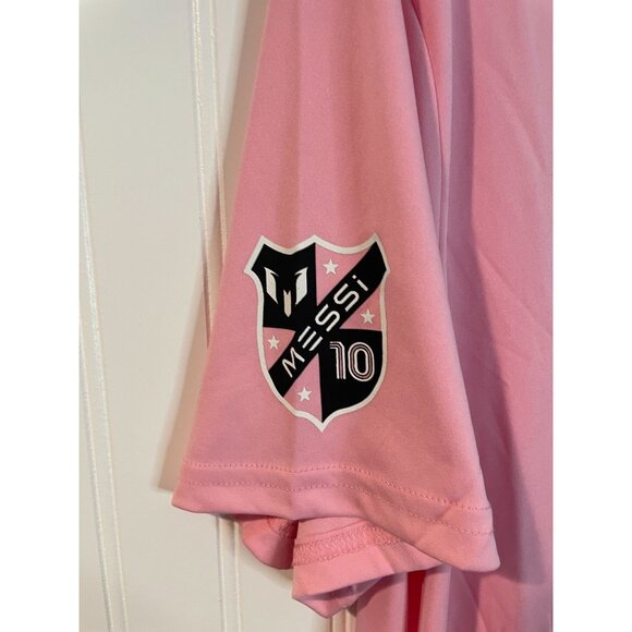 Lionel Messi Pink V-Neck Soccer Jersey L/G Messi Collection Logo 100% Polyester - Picture 3 of 10